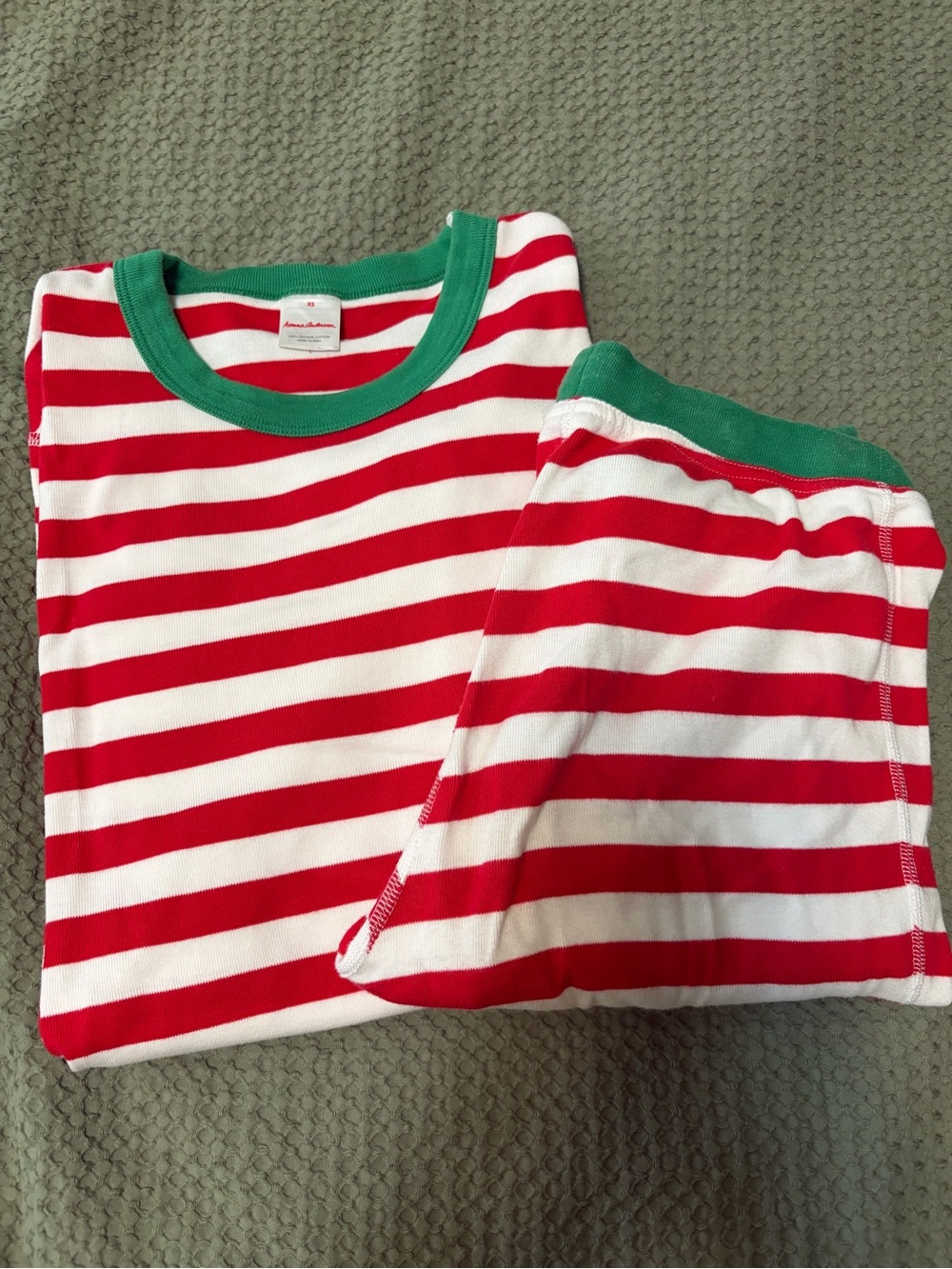 Hanna Andersson Red & White Striped Pajama Set with Green Trim